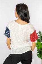 Load image into Gallery viewer, USA Sequin Graphic Distressed Tee

