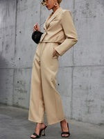 Load image into Gallery viewer, Drawstring Cropped Blazer and Wide Leg Pants Set
