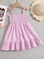 Load image into Gallery viewer, Girls Gingham Decorative Button Smocked Dress
