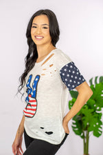 Load image into Gallery viewer, Patriotic Peace Sign Sequin Graphic Tee
