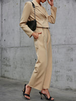 Load image into Gallery viewer, Drawstring Cropped Blazer and Wide Leg Pants Set
