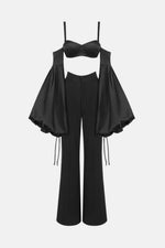 Load image into Gallery viewer, Bell Sleeve Satin Cropped Top and Flare Pants Set

