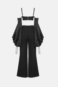 Bell Sleeve Satin Cropped Top and Flare Pants Set