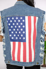 Load image into Gallery viewer, Hometown USA Flag Graphic Cutoff Denim Jacket
