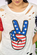 Load image into Gallery viewer, Patriotic Peace Sign Sequin Graphic Tee
