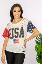 Load image into Gallery viewer, USA Sequin Graphic Distressed Tee
