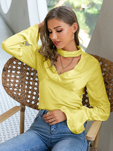 Pleated Detail Cutout Flare Cuff Blouse