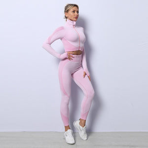 Workout Sets Women 3 Piece Legging Zip Crop Top Bra Anti-cellulite Leggings Seamless Suits Gym Outfits Casual Winter Tracksuit